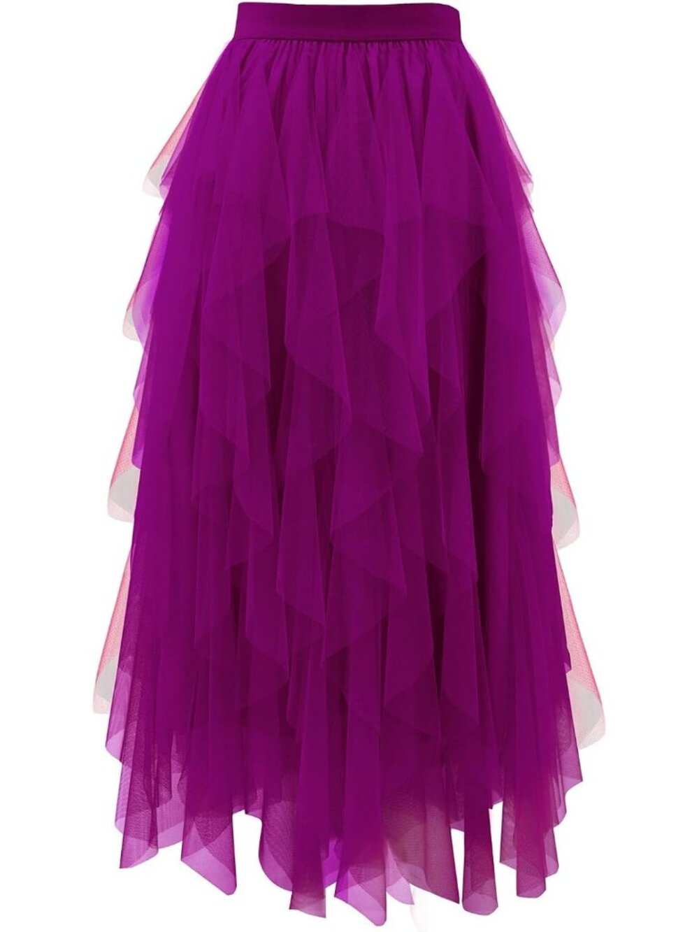 Women's Purple High Waist Layered Ruffle Tulle Mesh Asymmetric Midi Tutu Skirt